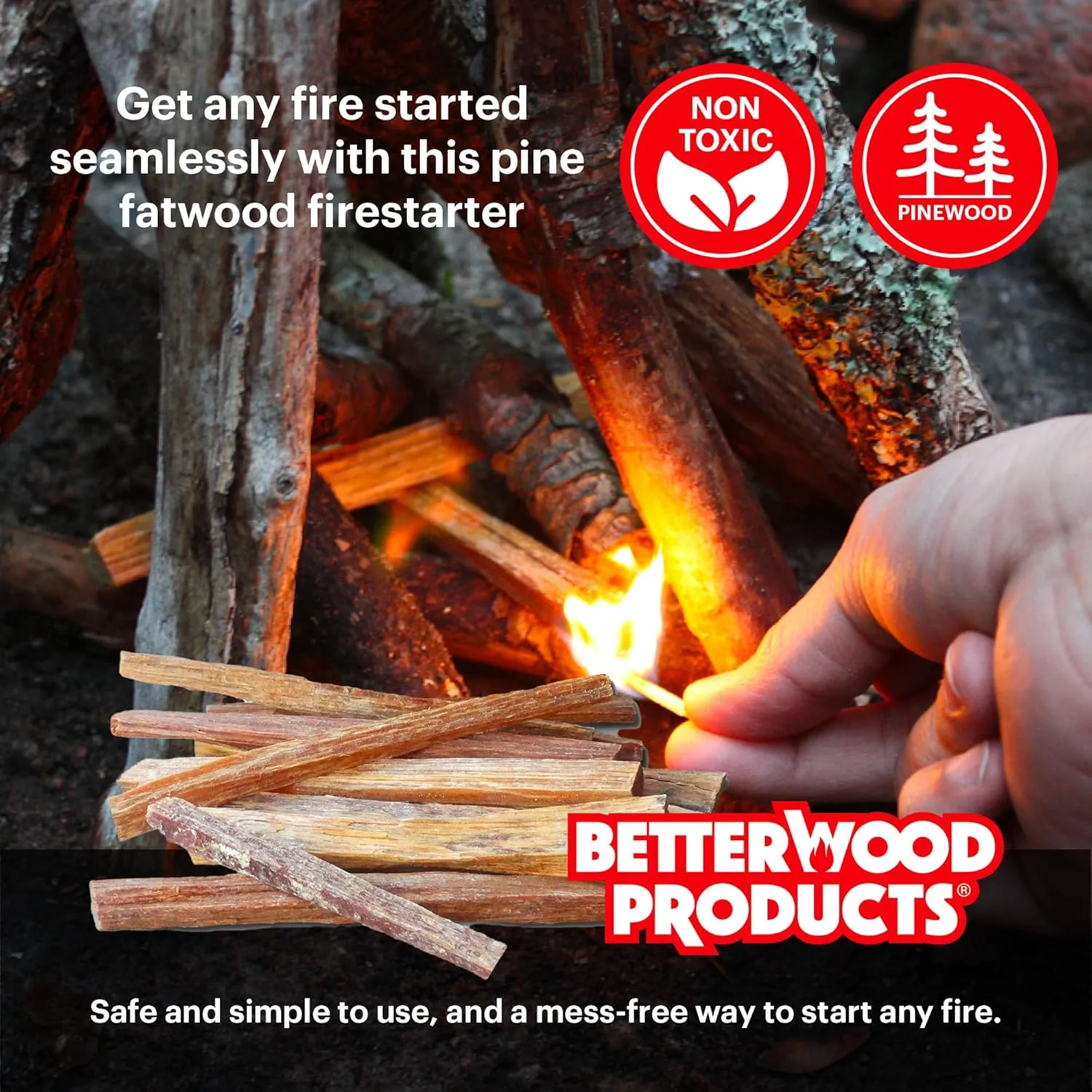 1 Pack Fatwood Fire Starter Sticks, Fireplace & Campfires, 25 Lbs