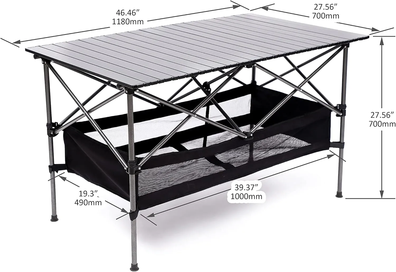 1-Piece Folding Outdoor Table with Carrying Bag, Lightweight Aluminum Roll-Up Rectangular Table for Camping, Picnics, Beach, BBQ, Backyard, Patio – 46.46 x 27.56 x 27.56 Inches, Black