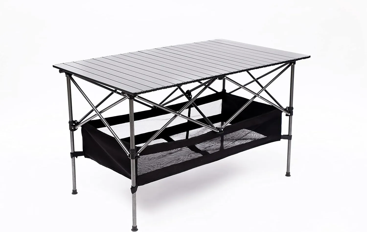 1-Piece Folding Outdoor Table with Carrying Bag, Lightweight Aluminum Roll-Up Rectangular Table for Camping, Picnics, Beach, BBQ, Backyard, Patio – 46.46 x 27.56 x 27.56 Inches, Black