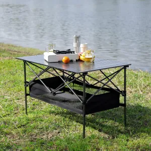 1-Piece Folding Outdoor Table with Carrying Bag, Lightweight Aluminum Roll-Up Rectangular Table for Camping, Picnics, Beach, BBQ, Backyard, Patio – 46.46 x 27.56 x 27.56 Inches, Black