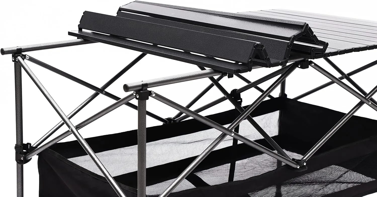 1-Piece Folding Outdoor Table with Carrying Bag, Lightweight Aluminum Roll-Up Rectangular Table for Camping, Picnics, Beach, BBQ, Backyard, Patio – 46.46 x 27.56 x 27.56 Inches, Black
