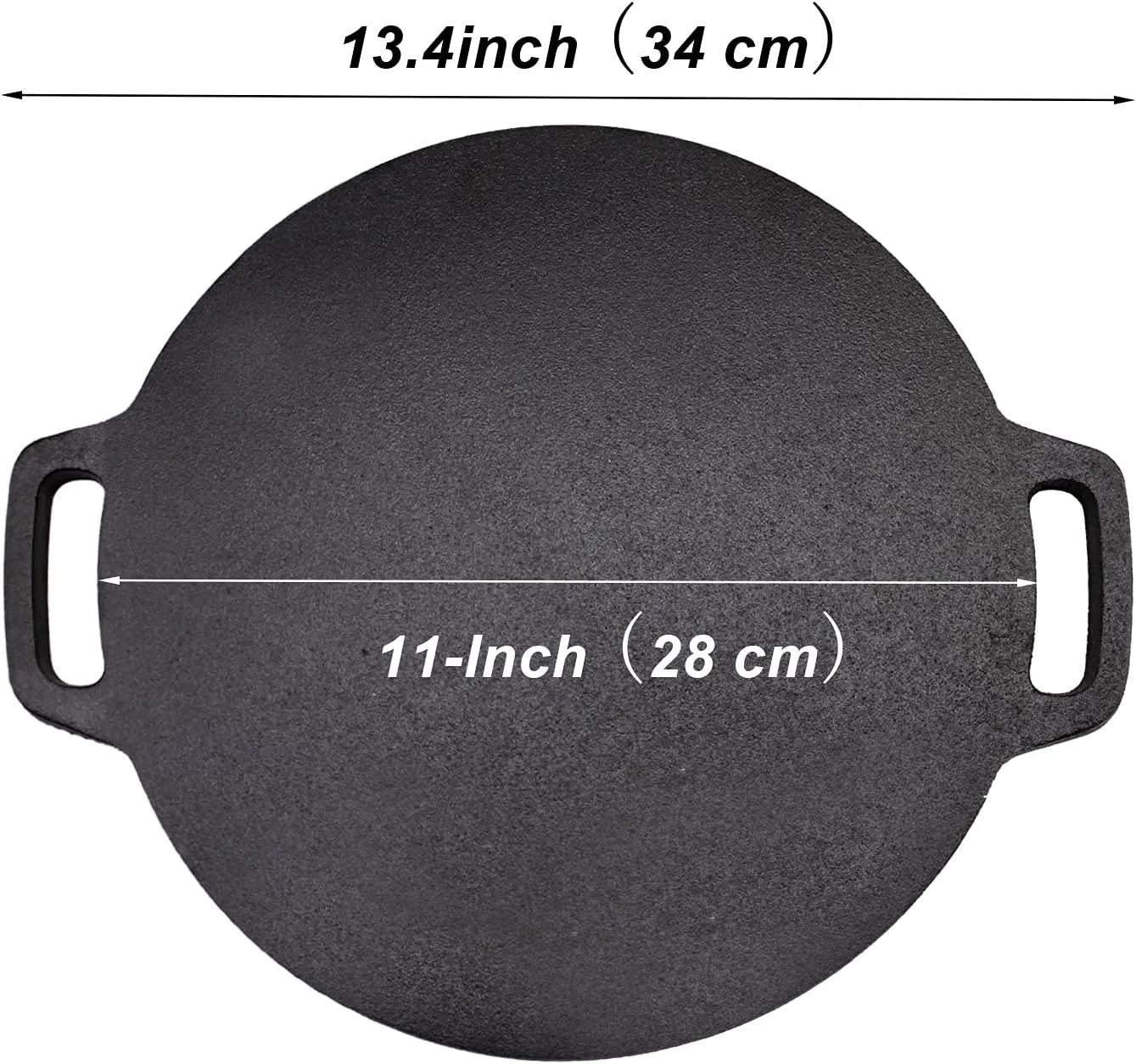 11-Inch Cast Iron Roti Tawa, Double Handled Cast Iron Crepe Pan for Dosa, Tortillas