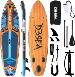 11'×33"×6" Inflatable Paddle Board, Wide Stable SUP with Adj Paddle, Pump, Backpack, Leash, Waterproof Bag – Ideal for Beginners, Yoga, Fishing