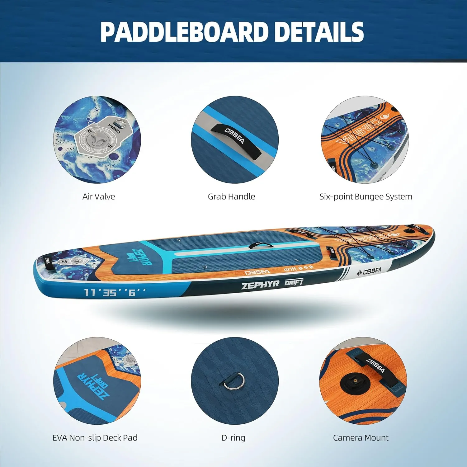 11'×33"×6" Inflatable Paddle Board, Wide Stable SUP with Adj Paddle, Pump, Backpack, Leash, Waterproof Bag – Ideal for Beginners, Yoga, Fishing