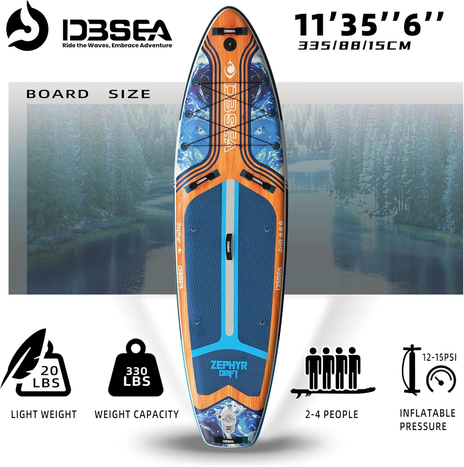 11'×33"×6" Inflatable Paddle Board, Wide Stable SUP with Adj Paddle, Pump, Backpack, Leash, Waterproof Bag – Ideal for Beginners, Yoga, Fishing