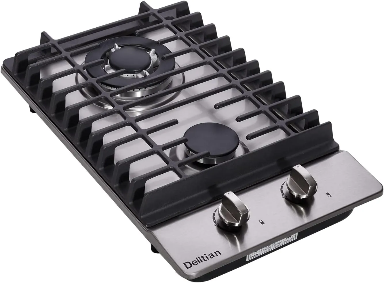 12 Inch Gas Cooktop, Built-in Stainless Steel 2 Burners Gas Stove Top LPG/NG Convertible Gas Cooktop Dual Fuel Gas Hob for RVs, Apartments, Outdoor DT223-01