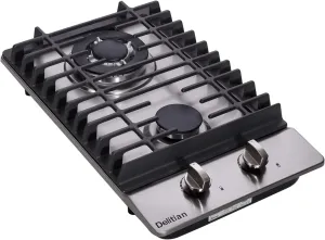 12 Inch Gas Cooktop, Built-in Stainless Steel 2 Burners Gas Stove Top LPG/NG Convertible Gas Cooktop Dual Fuel Gas Hob for RVs, Apartments, Outdoor DT223-01