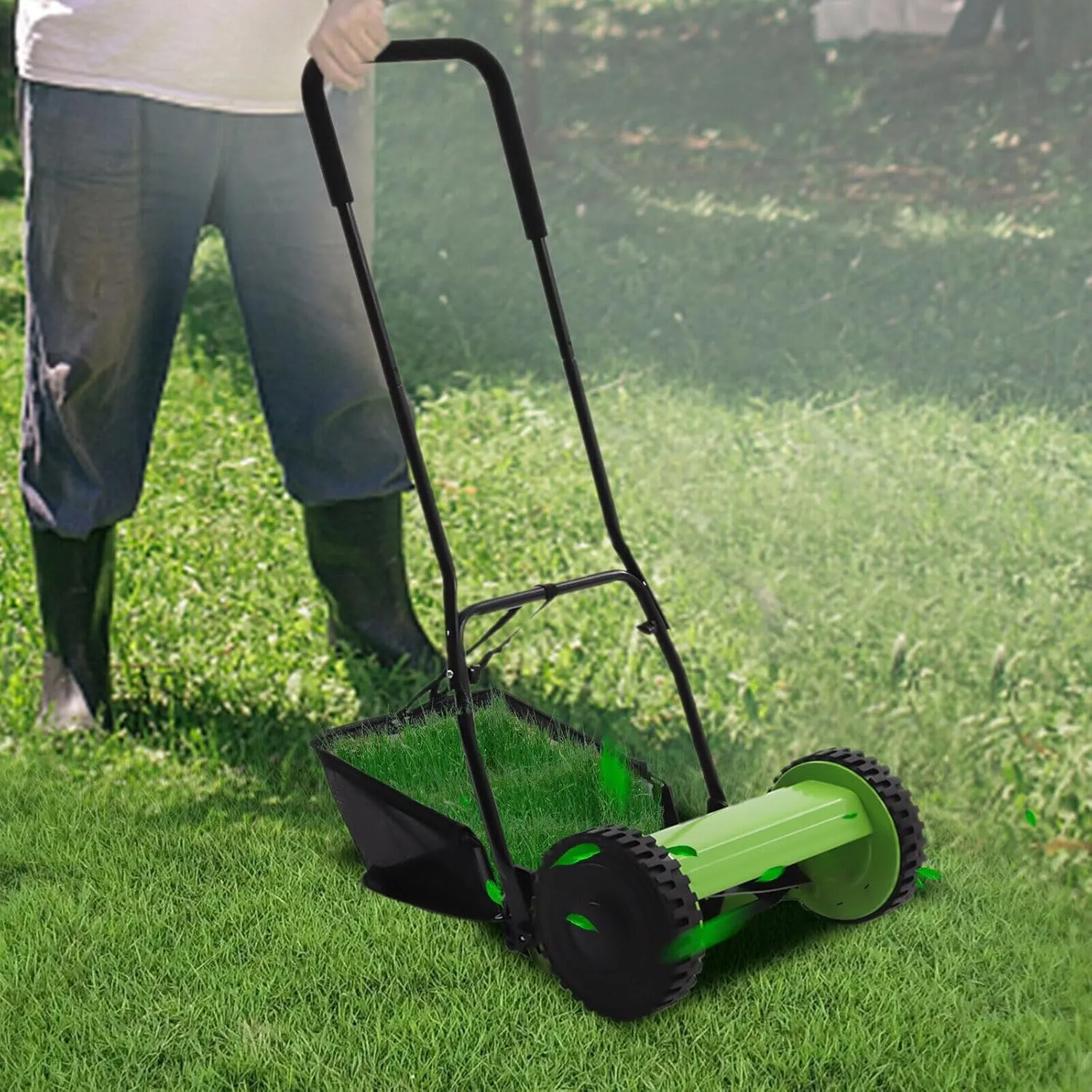 12" Mower, Adjustable 5-Blade Walk-Behind Push Lawn Mowers, w/Collection Bag