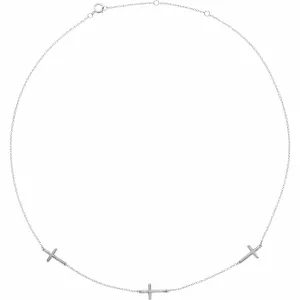 14K White Gold 3-Station Cross Adjustable 16-18” Necklace