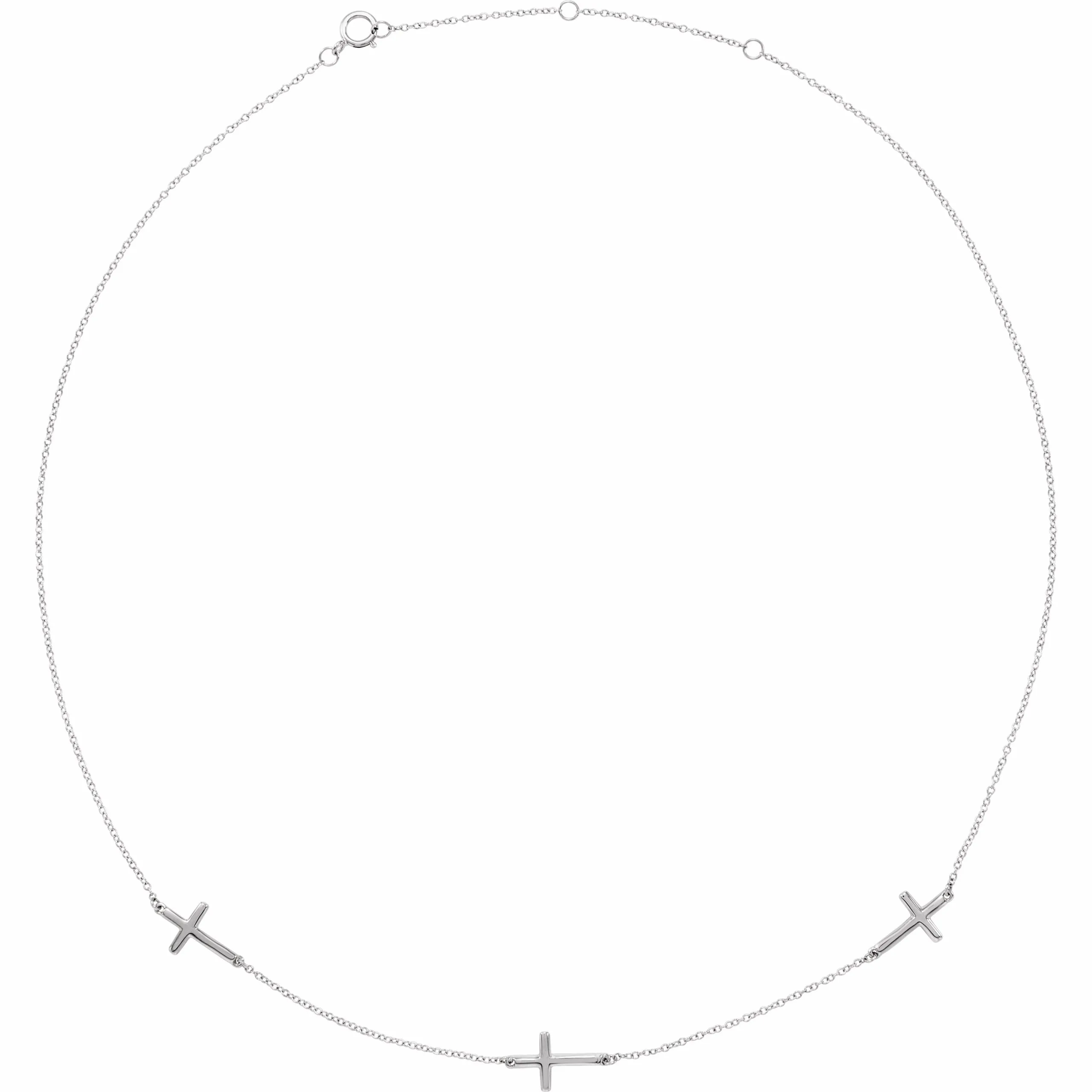 14K White Gold 3-Station Cross Adjustable 16-18” Necklace