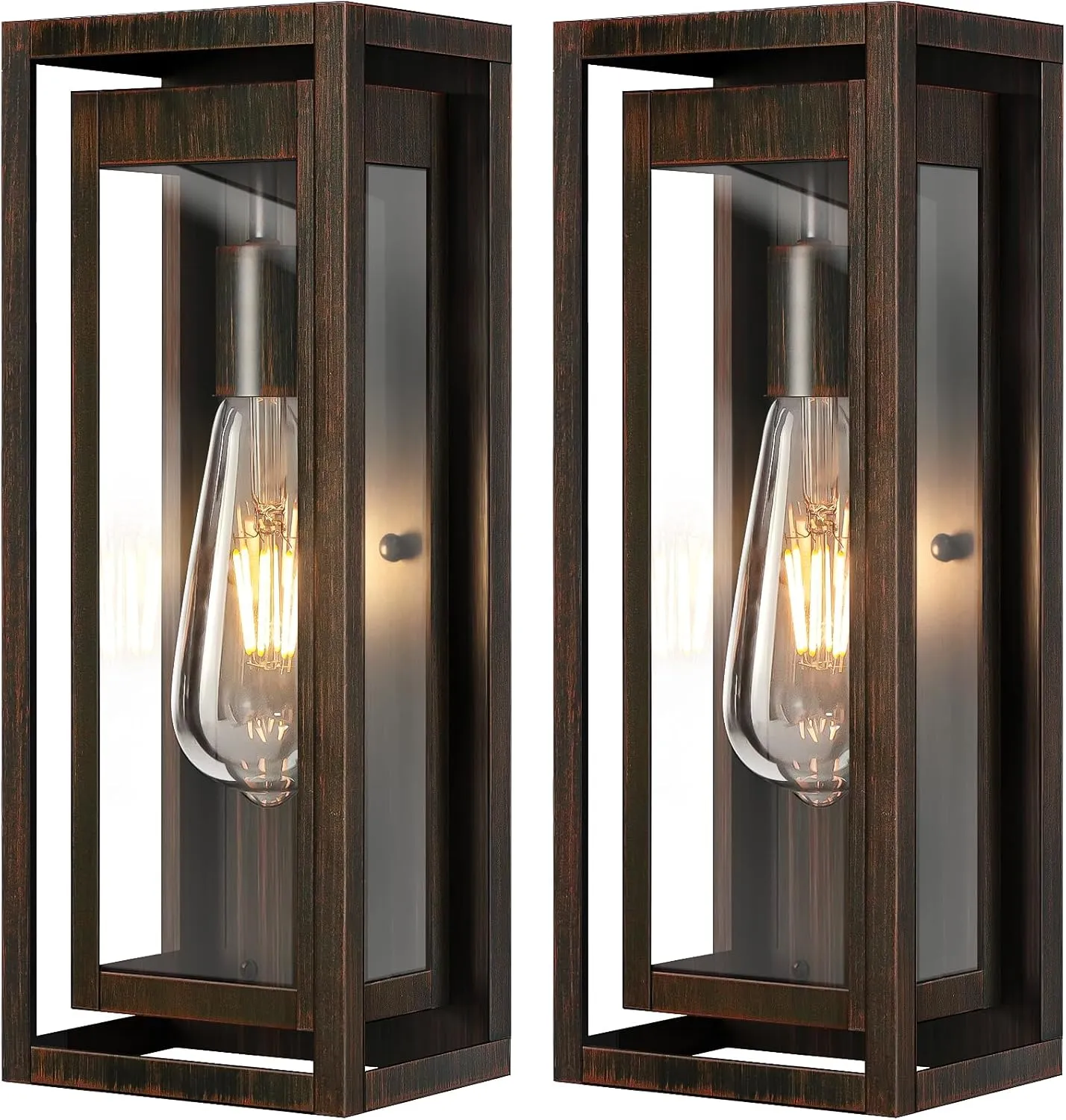 15" Large Outdoor Light Fixture Wall Mount, 2 Pack Distressed Brown Outdoor Sconce Lights, Modern Waterproof Exterior Porch Lights with Clear Glass Shade for Front Door, Garage