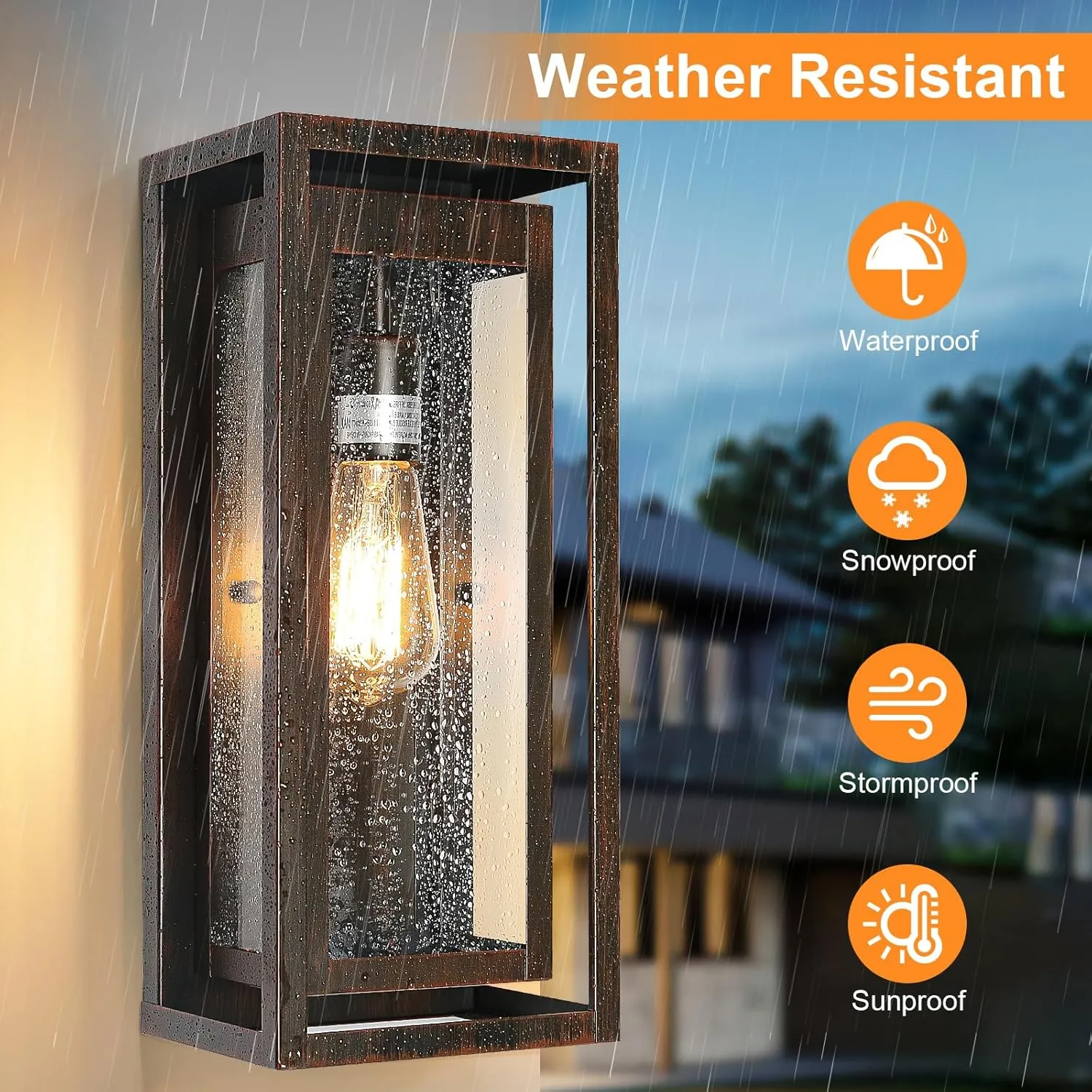 15" Large Outdoor Light Fixture Wall Mount, 2 Pack Distressed Brown Outdoor Sconce Lights, Modern Waterproof Exterior Porch Lights with Clear Glass Shade for Front Door, Garage