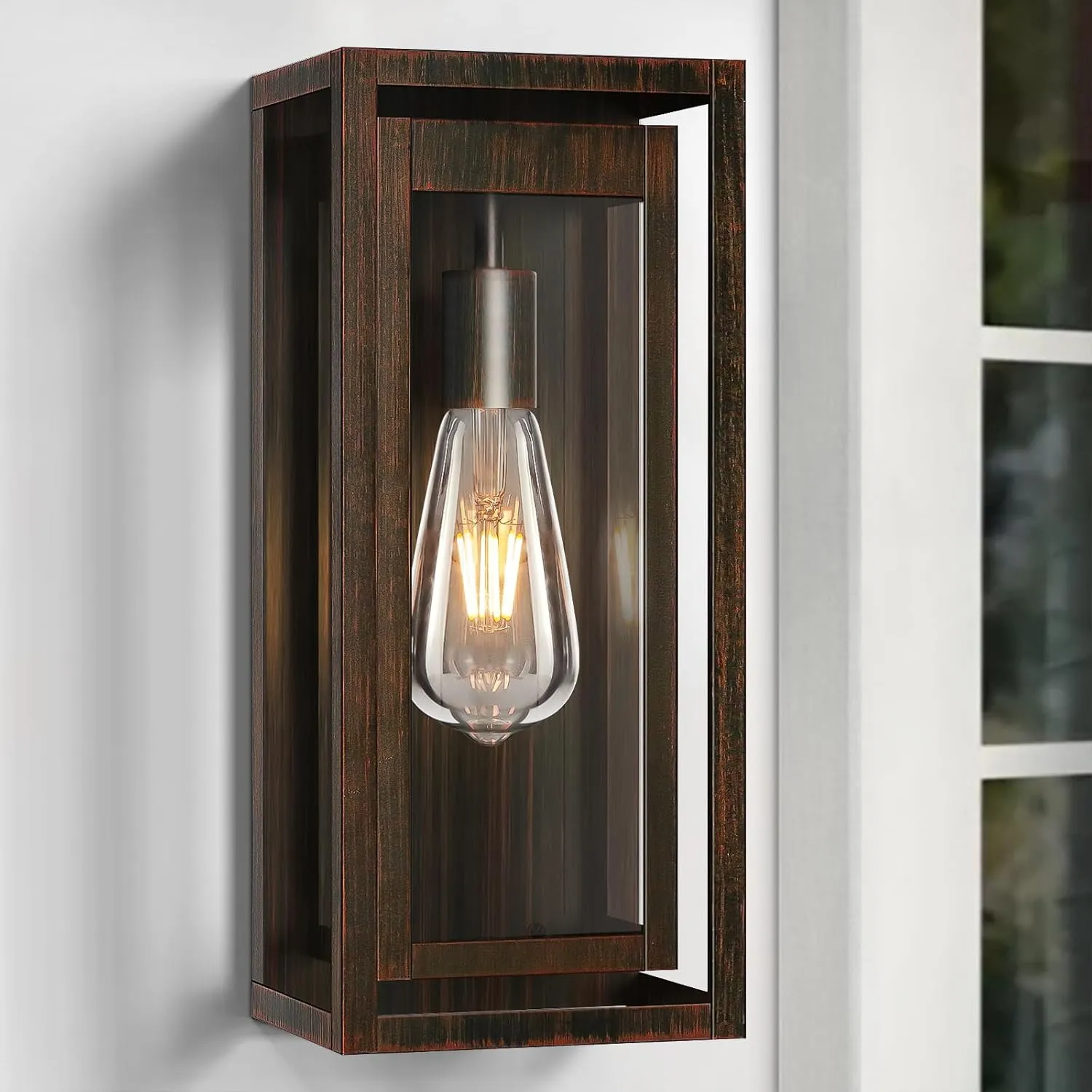 15" Large Outdoor Light Fixture Wall Mount, 2 Pack Distressed Brown Outdoor Sconce Lights, Modern Waterproof Exterior Porch Lights with Clear Glass Shade for Front Door, Garage