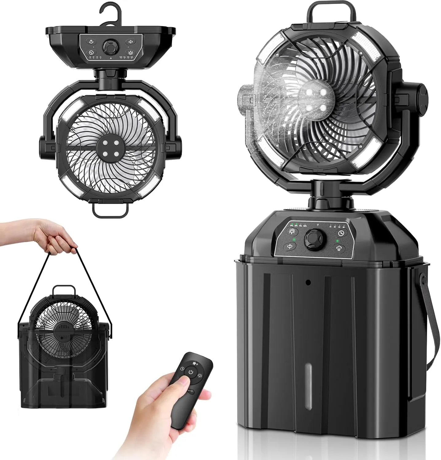 1.6GAL Bucket Portable Misting Fans for Outdoors Patios,20000mAh Rechargeable Battery Operated Camping Fan-4 Spray Outlets & LED Lantern,Outdoor Mister Cooling Fan for Travel Tent Party Office