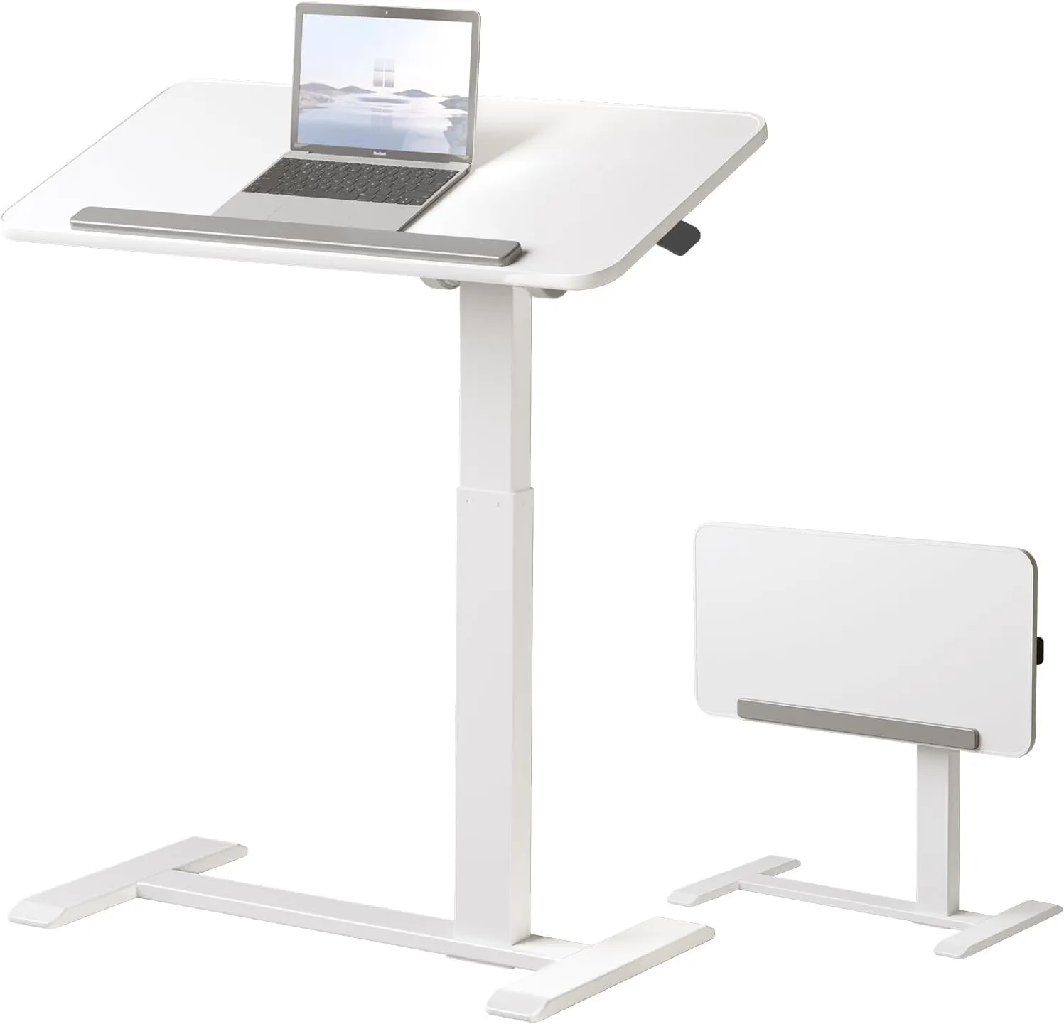 180° Tiltable Mobile Standing Desk, Overbed Table with Wheels, 25.6" - 40.5" Height Adjustable Bedside Table, Portable Rolling Computer Desk for Home Office, Hospital - White