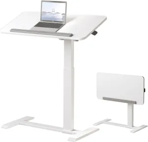 180° Tiltable Mobile Standing Desk, Overbed Table with Wheels, 25.6" - 40.5" Height Adjustable Bedside Table, Portable Rolling Computer Desk for Home Office, Hospital - White