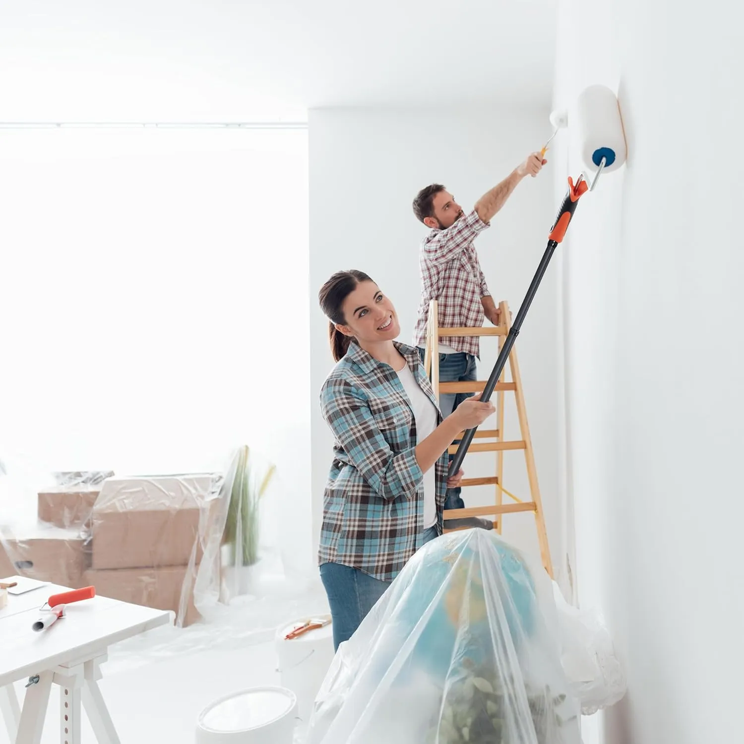1.9 to 9.8ft Carbon Fiber Extension Pole. Multi-Purpose Pole with Universal Twist-on Metal Tip 、Paint Roller Extension Pole、Best Telescoping Pole for Cobweb Duster, Dusting and Window Cleaning