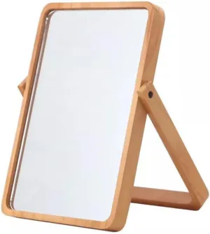1Pc Rectangular Makeup Mirror with Wooden Frame Desktop Vanity Mirror for Women Chic Decorative Dressing Table Accessory and Durable