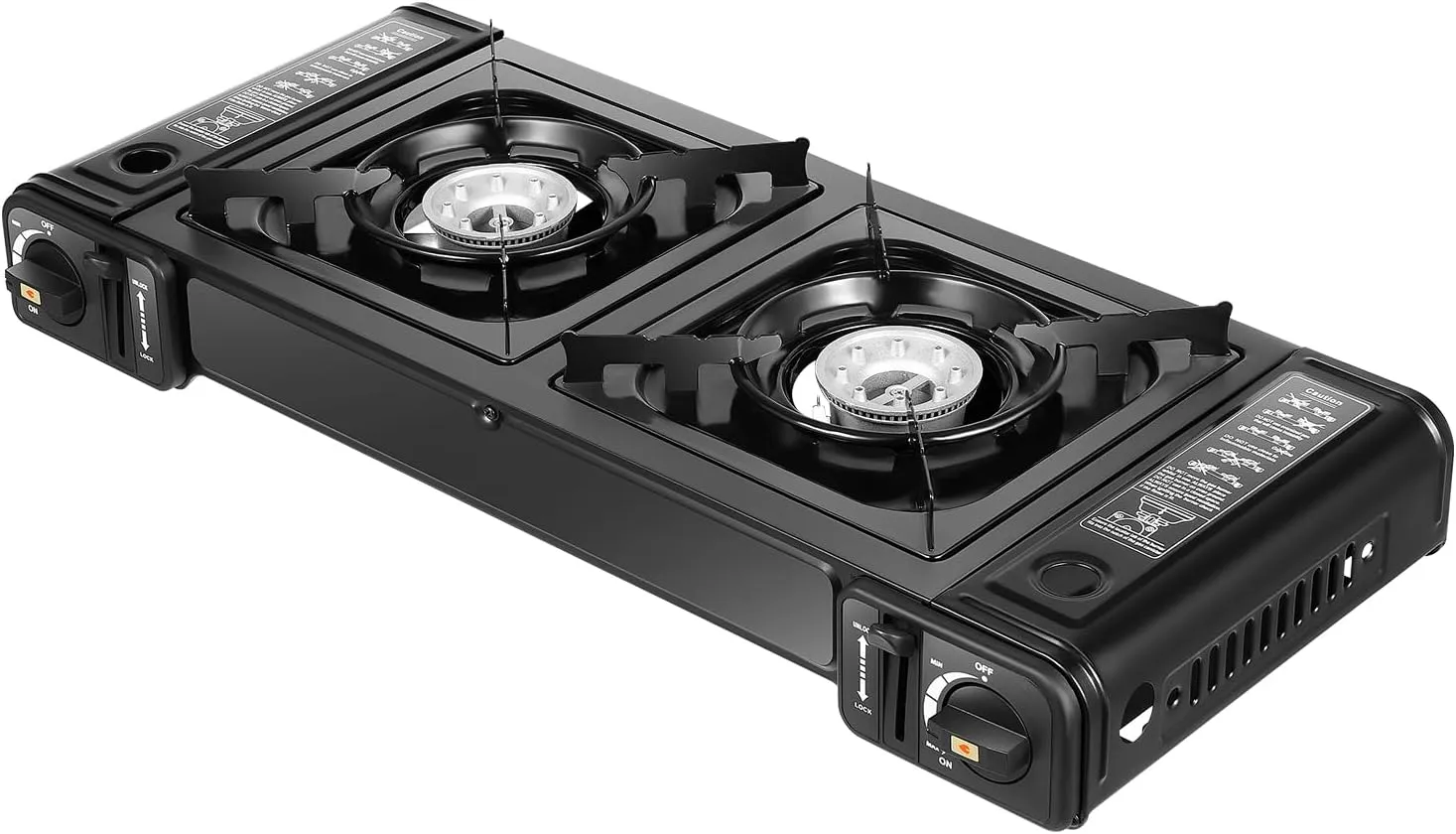 2-Burner Outdoor Butane Camping Stove, 3924 BTU Portable Camping Stove with 2 Burners, Camp Stove for Car Camping, Tailgating, BBQ, picnics and Emergency use(with Grill Tray)
