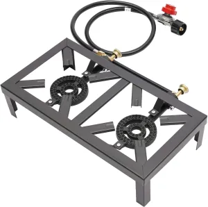 2 Burner Outdoor Propane Gas Stove High Pressure Stand Cooker w/0-20 PSI Regulator Hose for Backyard Cooking Camping Home Brewing Canning Turkey Fry