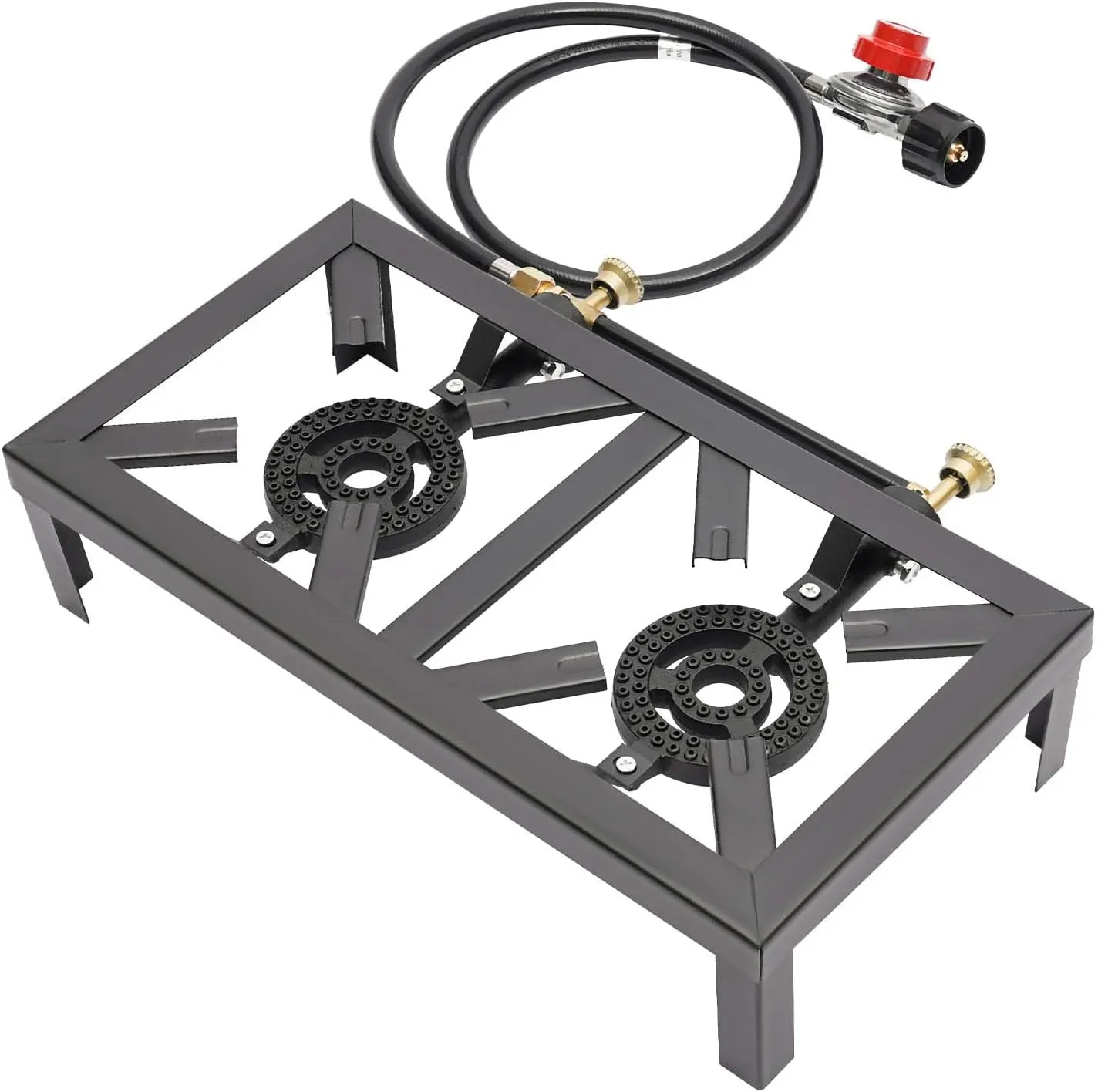 2 Burner Outdoor Propane Gas Stove High Pressure Stand Cooker w/0-20 PSI Regulator Hose for Backyard Cooking Camping Home Brewing Canning Turkey Fry