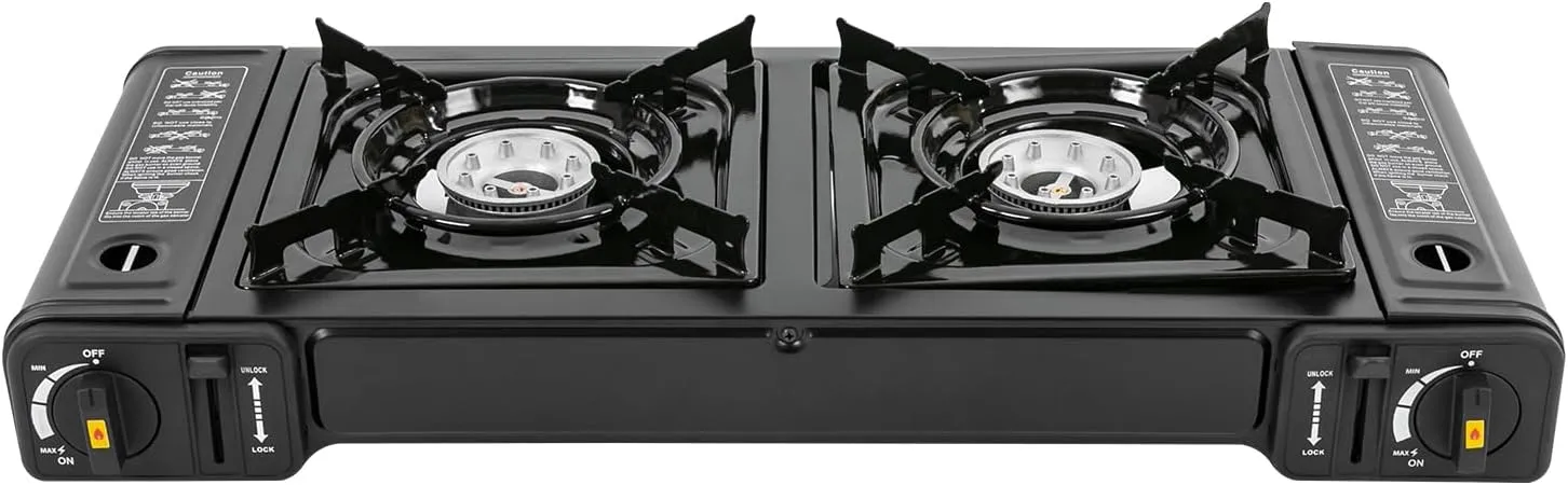 2 Burners Portable Camping Stove with Carrying Case, Double Burners Outdoor Camping Stove,Square Structure Tabletop Burners for Campgrounds, Outdoor Kitchens,Apartments,Black