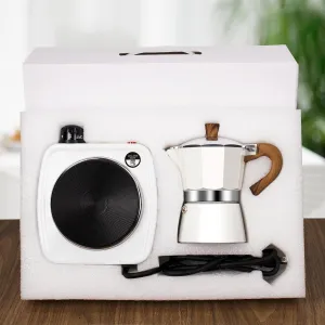 2-in-1 Moka Pot Espresso Set with Electric Stove 3 Cup Aluminum Stovetop Coffee Maker Percolator Italian Classic Mocha Coffee Machine for Italian and Cuban Cafe Brewing Portable Camping Travel