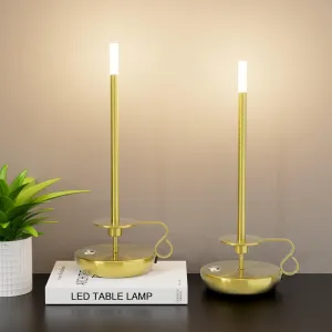 2 Pack 3000K Cordless LED Table Lamp, Battery Powered Stepless Dimmable Rechargeable Table Lamp for Dinner/Dining/Bedroom/Bar/Camping(Gold)