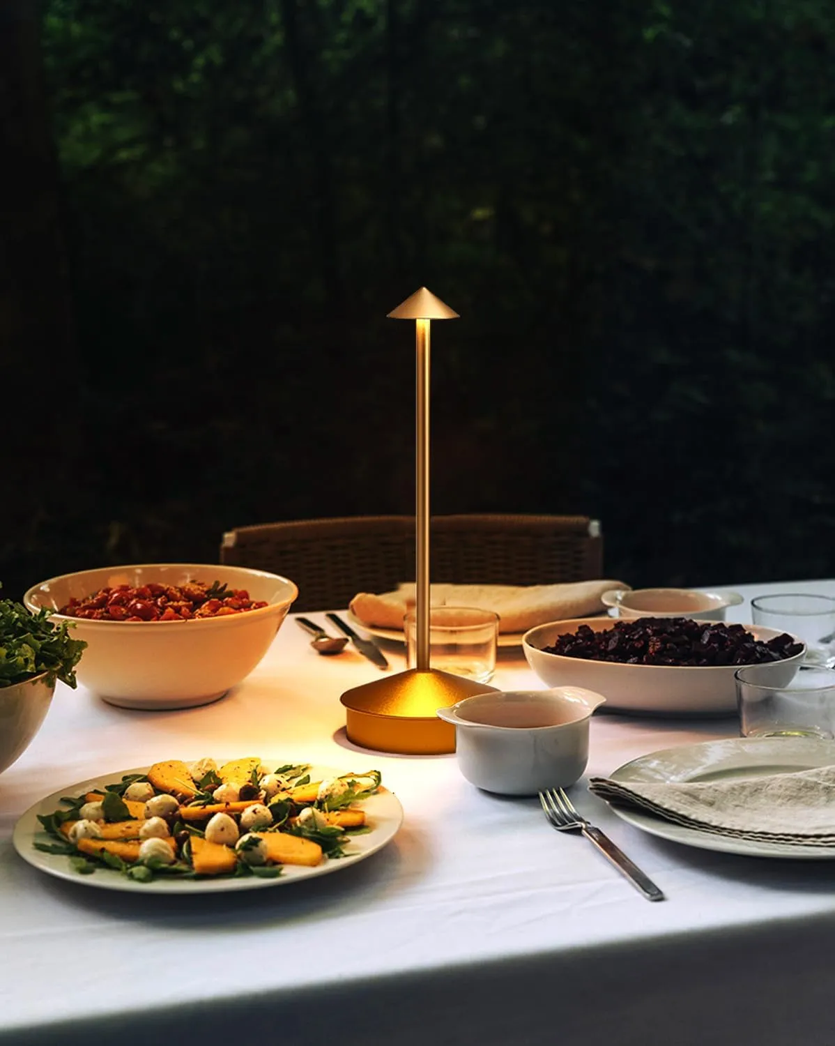 2 Pack Aluminum Cordless Table Lamp, 6000mAh Rechargeable Table Lamps, Portable Touch LED Lamp, Outdoor Waterproof Dimmable Cordless Rechargeable Table Lamps for Restaurant/Patio- Black (Gold)