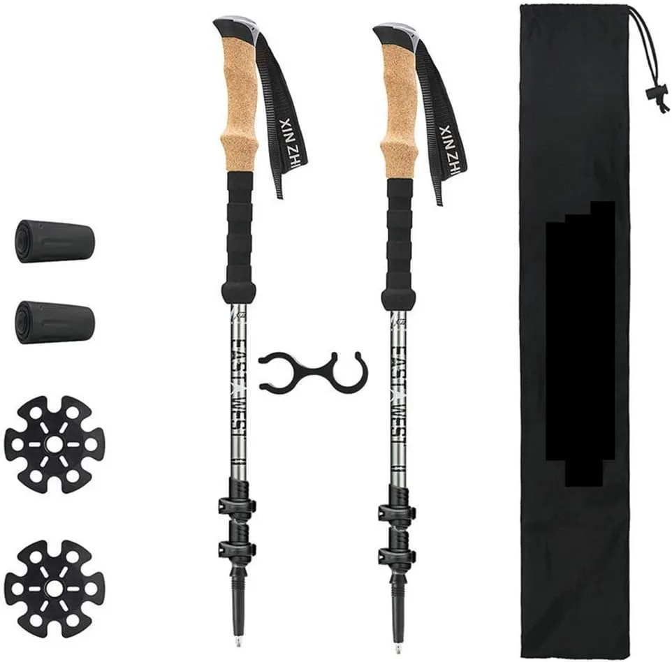 2 Pack Carbon Fiber Trekking Poles – Collapsible and Telescopic Walking Sticks with Natural Cork Handle and Extended EVA Grips, Ultralight Hiking Pole