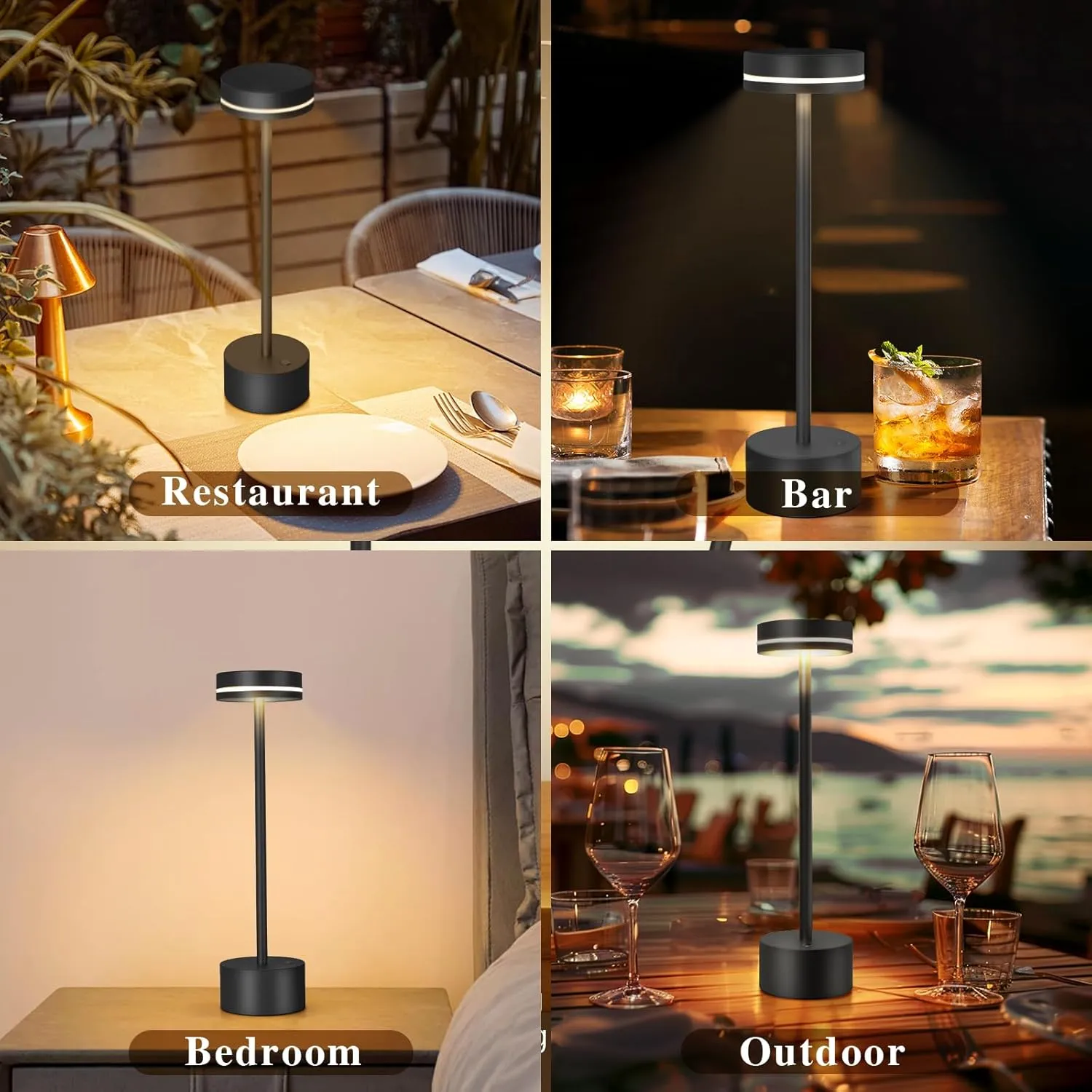 2 Pack Cordless Table Lamp,Bedside Table Lamp for Bedroom,5000mAh Battery Operated Portable LED Desk Lamp,3 Way Dimmable Touch Lamp USB C Charging Ports for Living Room, Desk,Dining Room(Black)