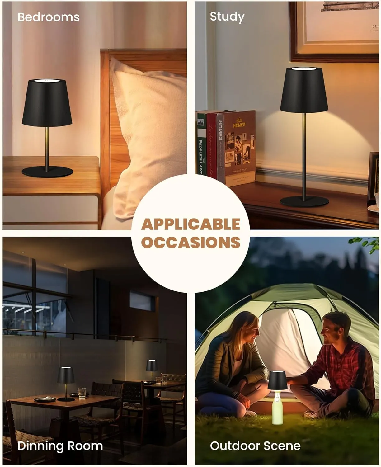2 Pack Cordless Table Lamp,Wireless Bottle Lamp,3 Level Dimming LED Portable Desk lamp,5000mAh Rechargeable Battery,One-Touch Power Off,Waterproof Outdoor,for Bedroom/Bars/Camping(Black)