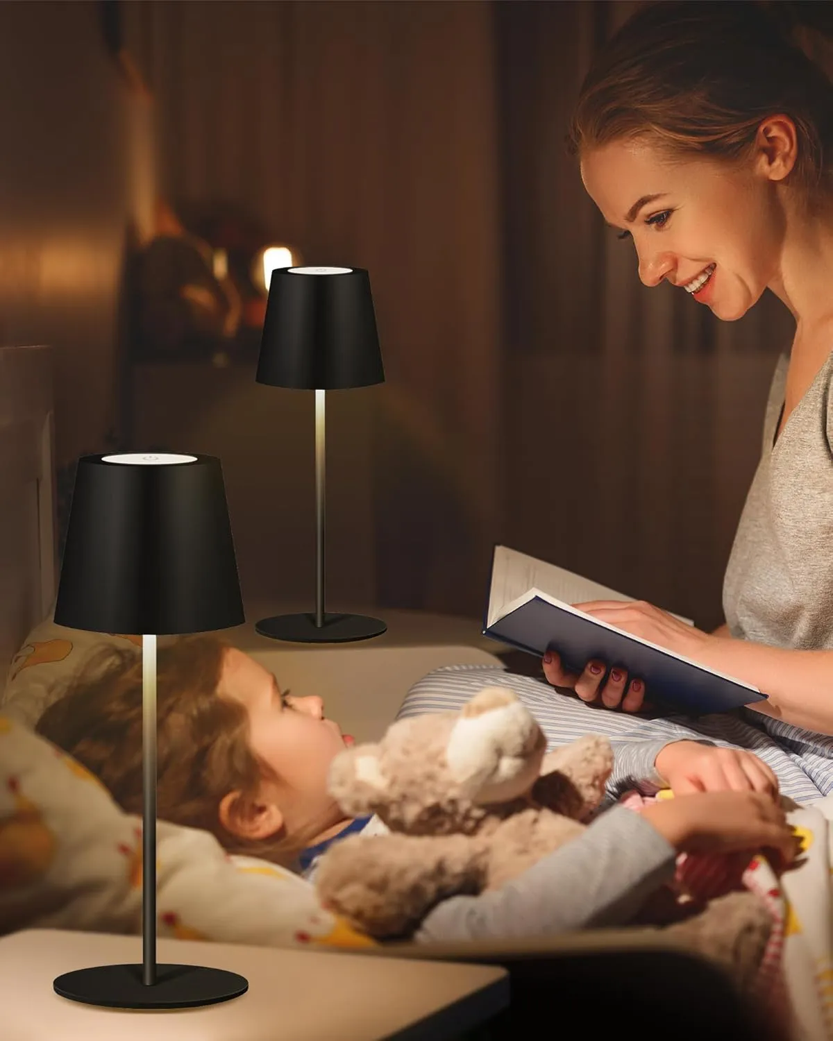 2 Pack Cordless Table Lamp,Wireless Bottle Lamp,3 Level Dimming LED Portable Desk lamp,5000mAh Rechargeable Battery,One-Touch Power Off,Waterproof Outdoor,for Bedroom/Bars/Camping(Black)