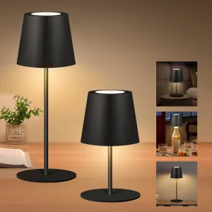 2 Pack Cordless Table Lamp,Wireless Bottle Lamp,3 Level Dimming LED Portable Desk lamp,5000mAh Rechargeable Battery,One-Touch Power Off,Waterproof Outdoor,for Bedroom/Bars/Camping(Black)