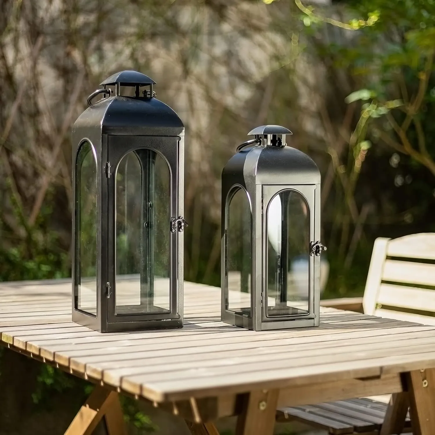 2 Pack Large Luxury Lantern Decorative Tall 20 Inches Black Metal Hurricane Lanterns with Clear Glass Panels for Front Porch,Tabletop, Mantle, Wall Hanging, or Garden Display, Indoor & Outdoor Use