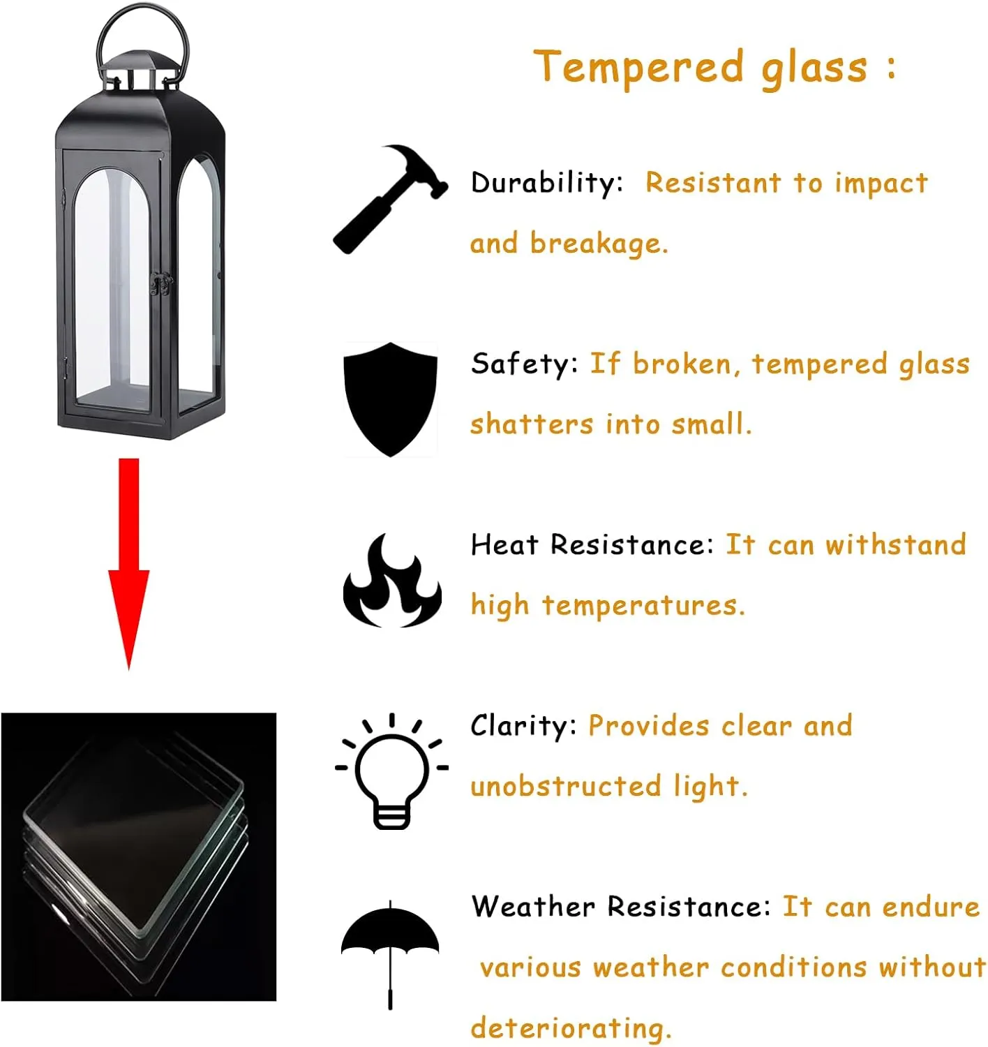 2 Pack Large Luxury Lantern Decorative Tall 20 Inches Black Metal Hurricane Lanterns with Clear Glass Panels for Front Porch,Tabletop, Mantle, Wall Hanging, or Garden Display, Indoor & Outdoor Use