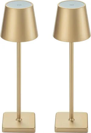 2 Pack Rechargeable Cordless Table Lamps, 5200mAh Battery Touch Table Light, Aluminum Shell Stepless Dimmable Portable LED Desk Lamp for Dinner/Restaurant/Outdoor Gold
