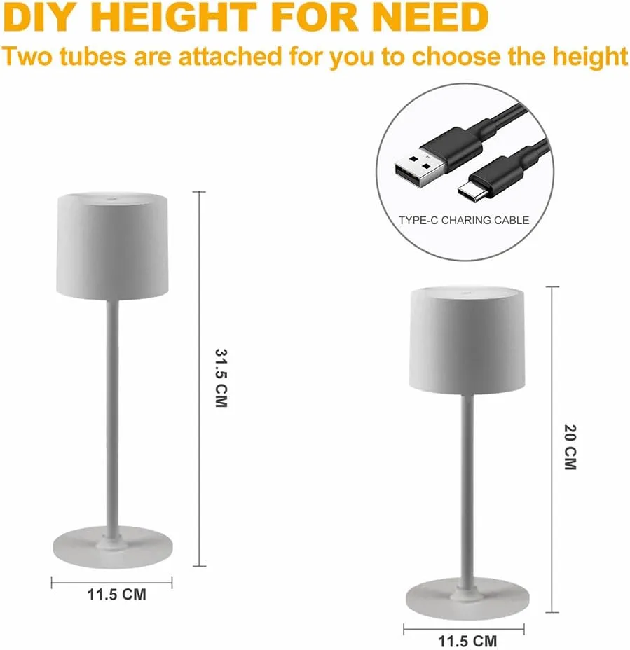 2 Pack Rechargeable Table Lamps, Battery Powered LED Desk Lamp, 3 Color Stepless Dimming Up, Portable Table Light for Bedroom/Couple Dinner/Desk/Cafe/Dining Room/Terrace,Waterproof & Wireless
