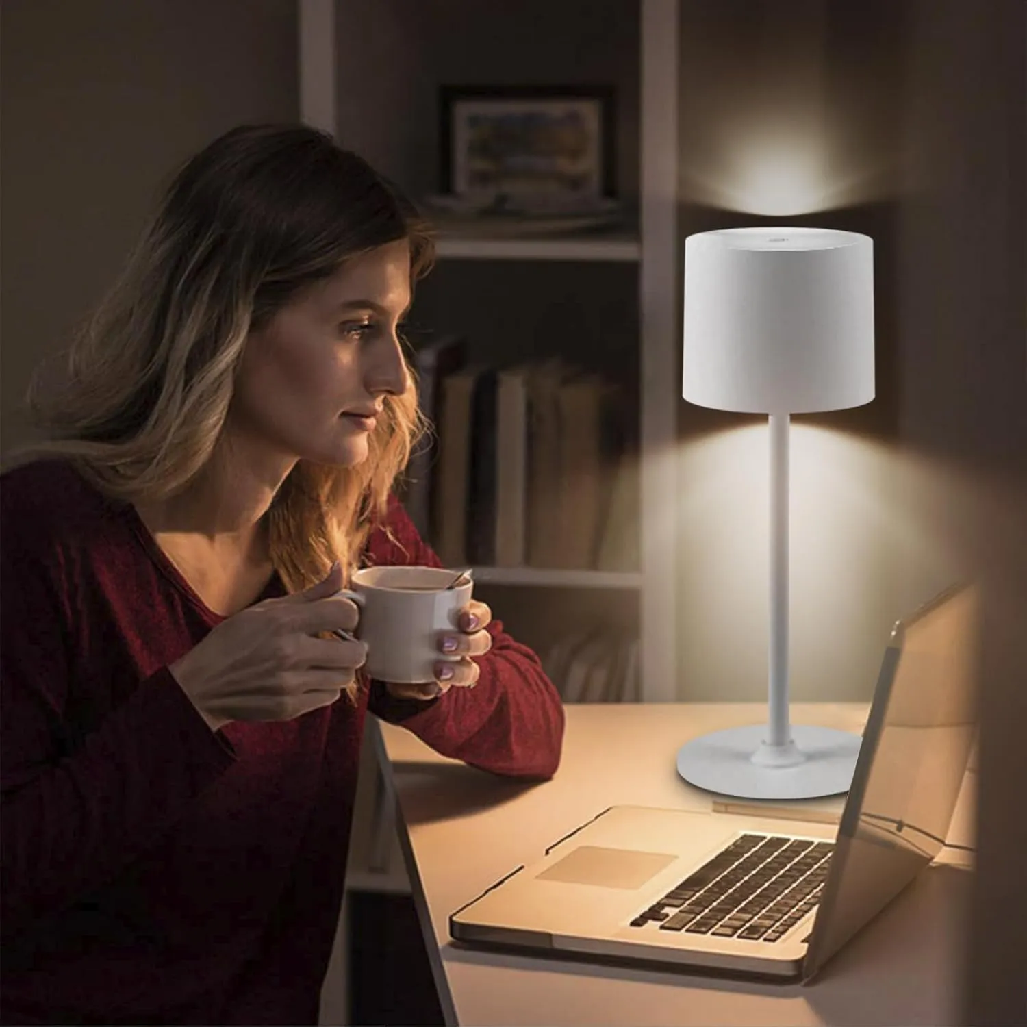 2 Pack Rechargeable Table Lamps, Battery Powered LED Desk Lamp, 3 Color Stepless Dimming Up, Portable Table Light for Bedroom/Couple Dinner/Desk/Cafe/Dining Room/Terrace,Waterproof & Wireless