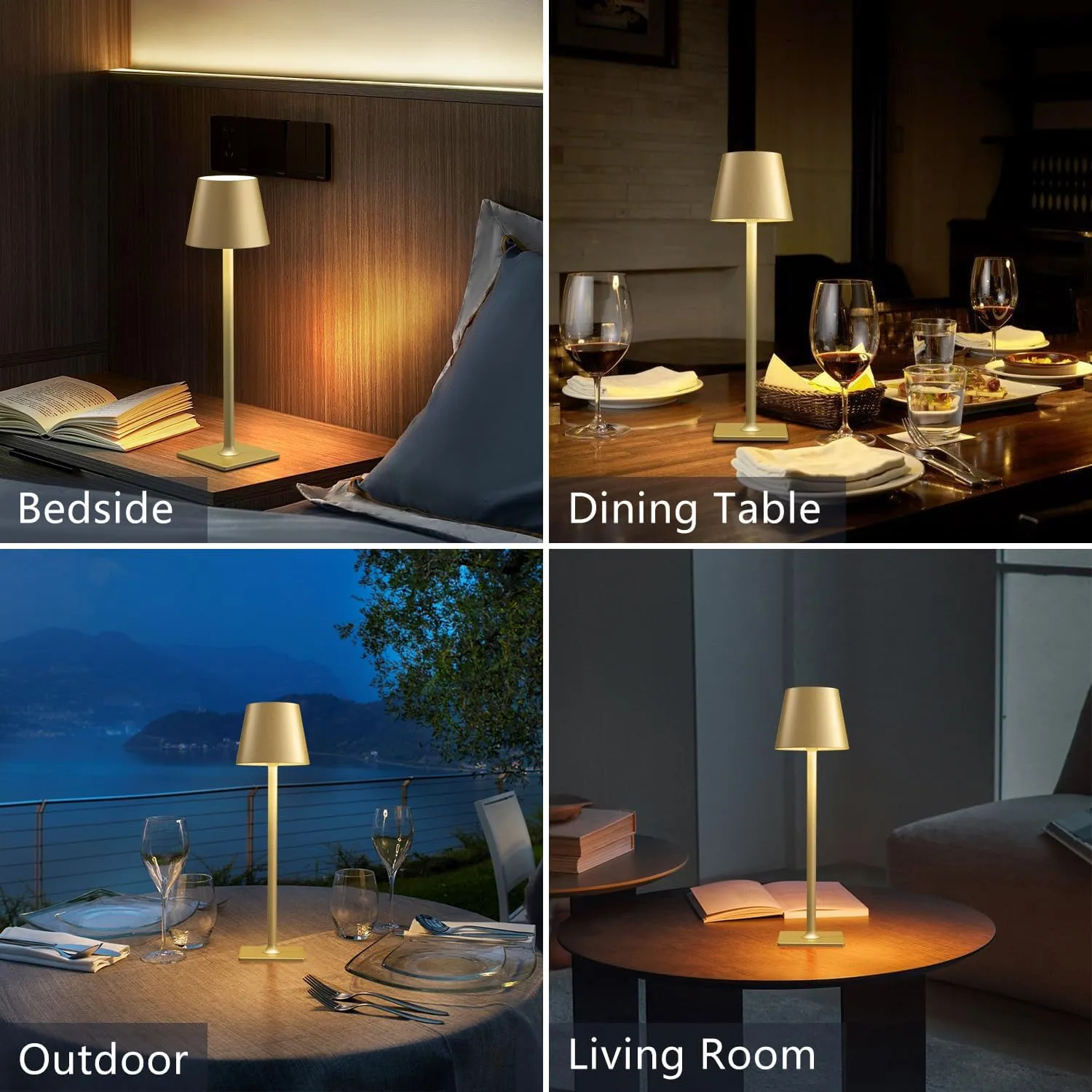 2 Pack Rechargeable Table Lamps Cordless Lamp - 6000mAh Battery Operated Touch Lamp Outdoor Table Lights Waterproof Wireless Portable Desk Lamp for Table Restaurant Bedroom Patio(Gold)