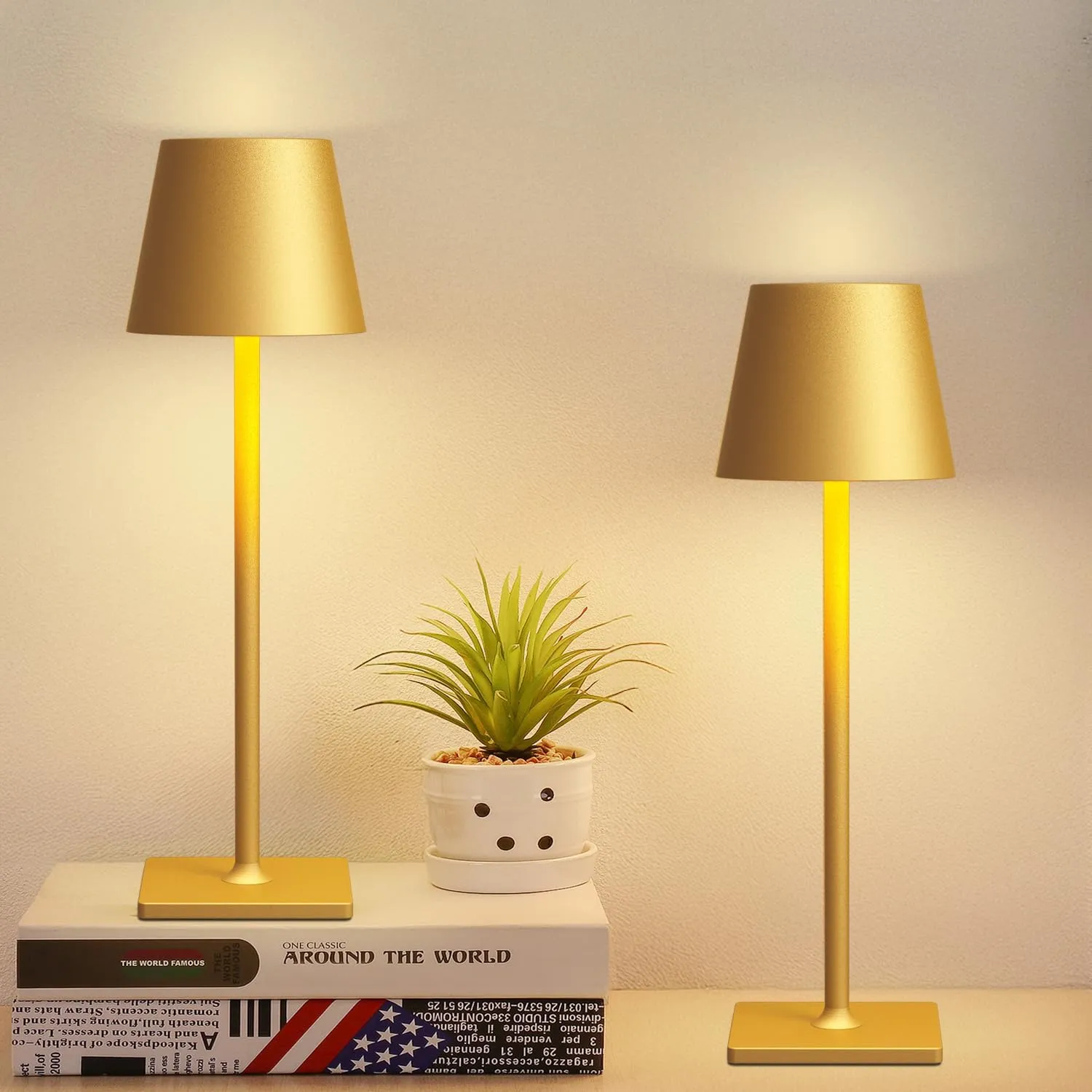 2 Pack Rechargeable Table Lamps Cordless Lamp - 6000mAh Battery Operated Touch Lamp Outdoor Table Lights Waterproof Wireless Portable Desk Lamp for Table Restaurant Bedroom Patio(Gold)