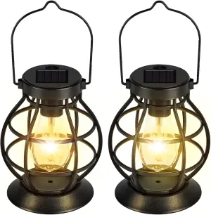 2 Pack Solar Lanterns Outdoor Hanging Lantern Lights, Metal Decor Lantern, Waterproof LED Decorative Garden Light - Garden Decoration for Patio, Yard, Pathway, Landscape