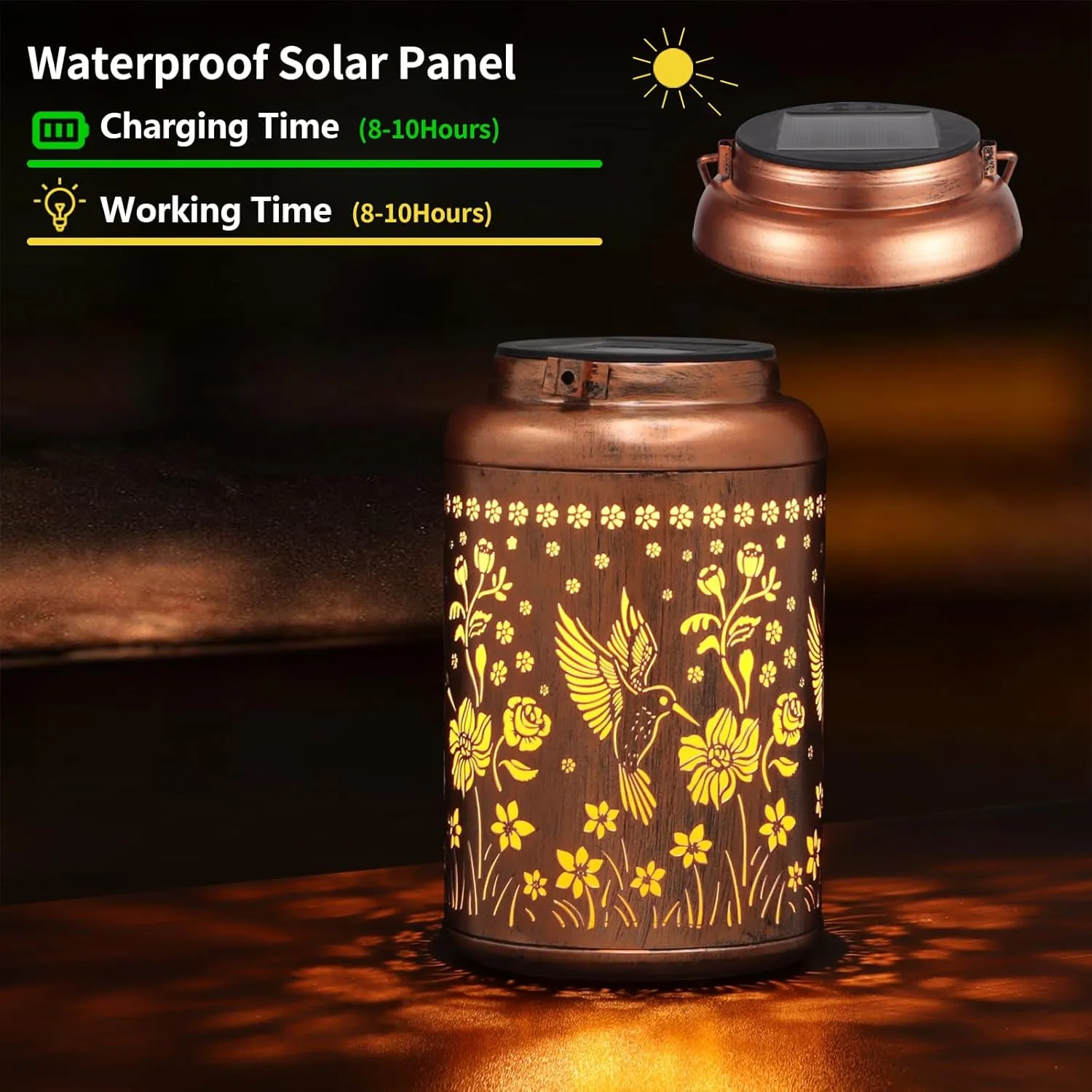 2 Pack Solar Lanterns Outdoor Waterproof, Hummingbird Garden Decor Gifts for Women Mom Grandma Hanging Solar Lights Metal Solar Decoration Outside for Yard, Patio, Lawn, Pathway, Landscape