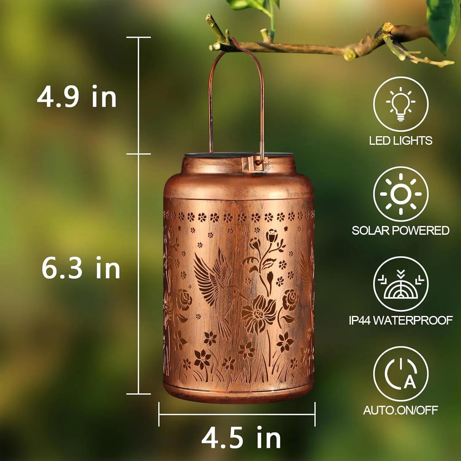 2 Pack Solar Lanterns Outdoor Waterproof, Hummingbird Garden Decor Gifts for Women Mom Grandma Hanging Solar Lights Metal Solar Decoration Outside for Yard, Patio, Lawn, Pathway, Landscape
