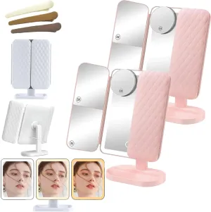 2024 New Glisera Smart Mirror, Makeup Mirror with Lights and Magnification, Glisera Smart Mirror Vanity,3 Color LED Trifold Makeup Mirror 180 ° Rotation, Makeup Vanity Mirror with Lights (Pink,2*PCS)