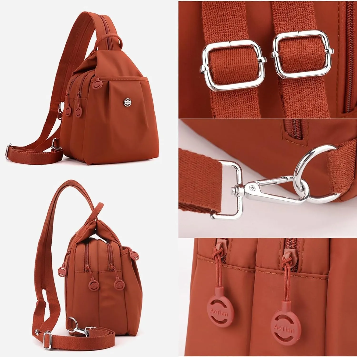 2025 Backpack Chest Bag Double Zipper Large Capacity, Multi-layer Versatile Waterproof Oxford Fabric, with Adjustable Strap (Khaki)