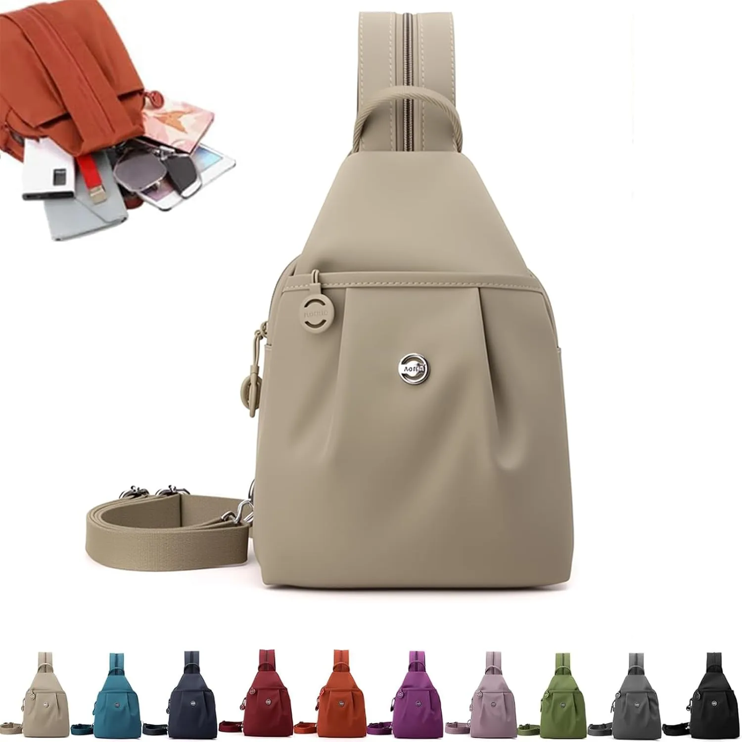 2025 Backpack Chest Bag Double Zipper Large Capacity, Vovtva Bag, Vovtv Street Lite Chic Versatile Travel Bags (1, Beige)
