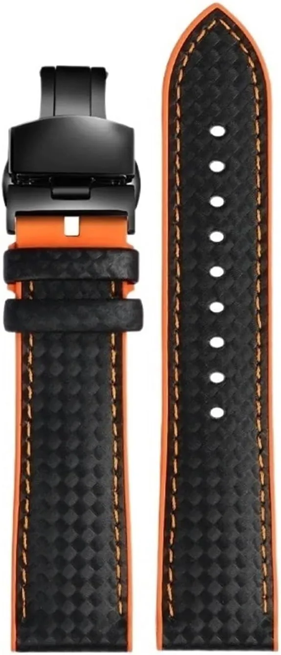 20mm 22mm 23mm 24mm Mens Watch Band Carbon Fibre Watch Strap   Rubber Bottom Stainless Steel Clasp Watchband Fit For Fit For Blancpain