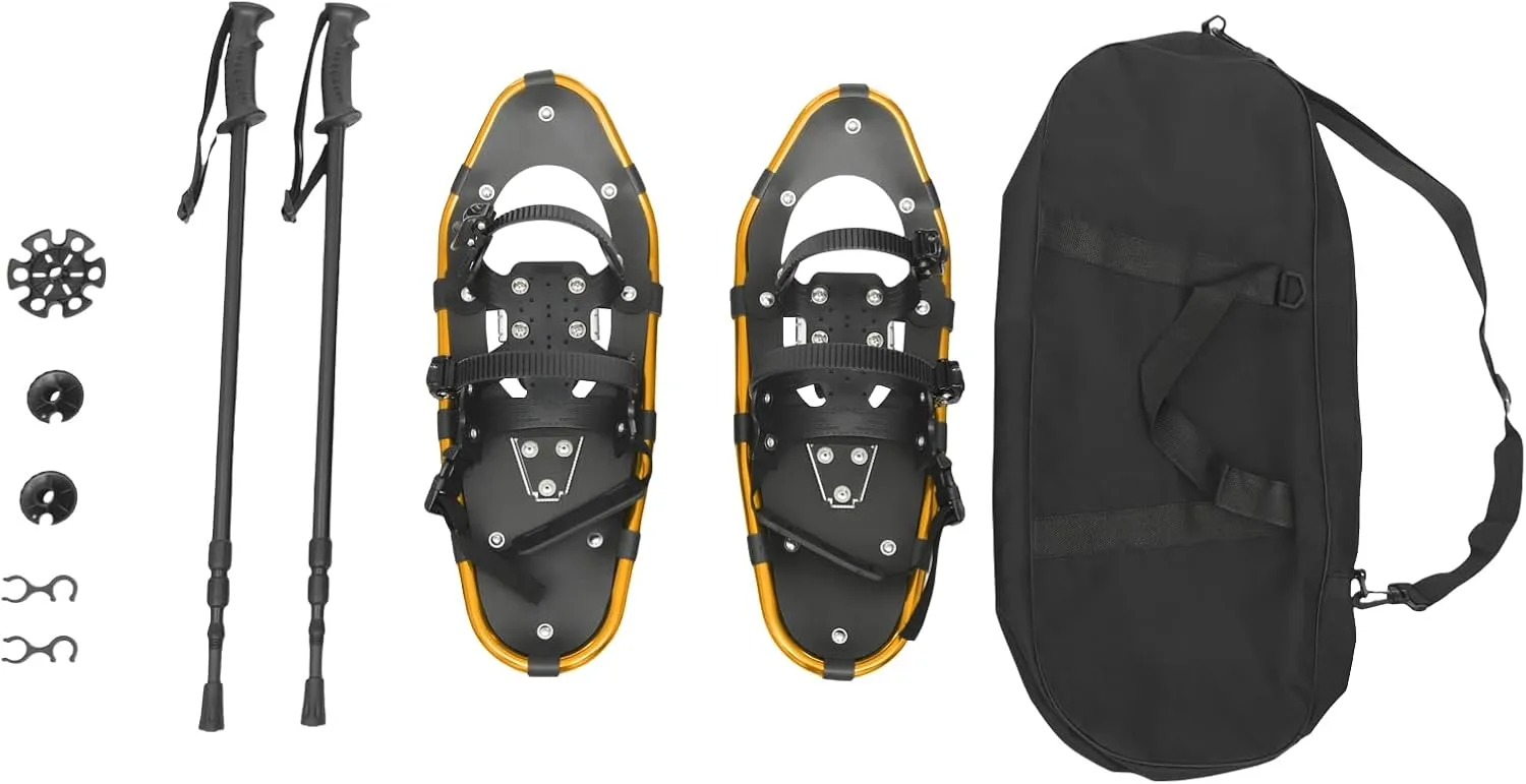 21/25 Inch Aluminum Snowshoes with Adjuatable Trekking Poles, Carrying Bag, Light Weight Women Men Youth Kids Snow Shoes for Mountaineering