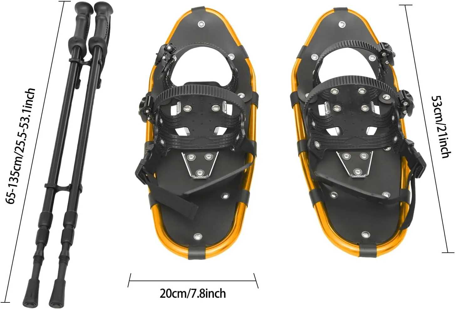 21/25 Inch Aluminum Snowshoes with Adjuatable Trekking Poles, Carrying Bag, Light Weight Women Men Youth Kids Snow Shoes for Mountaineering